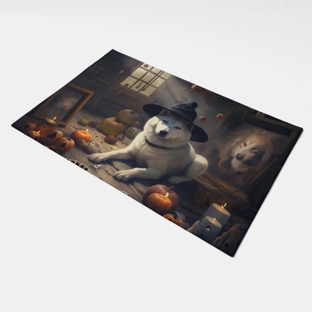 Akita Pumpkins Halloween Scary Doormat (Angled)