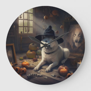 Akita Pumpkins Halloween Scary Large Clock