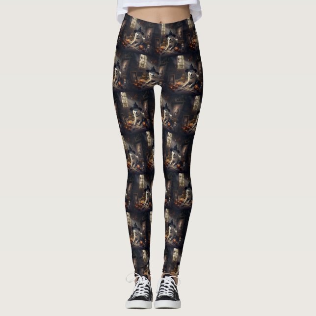 Akita Pumpkins Halloween Scary Leggings (Front)