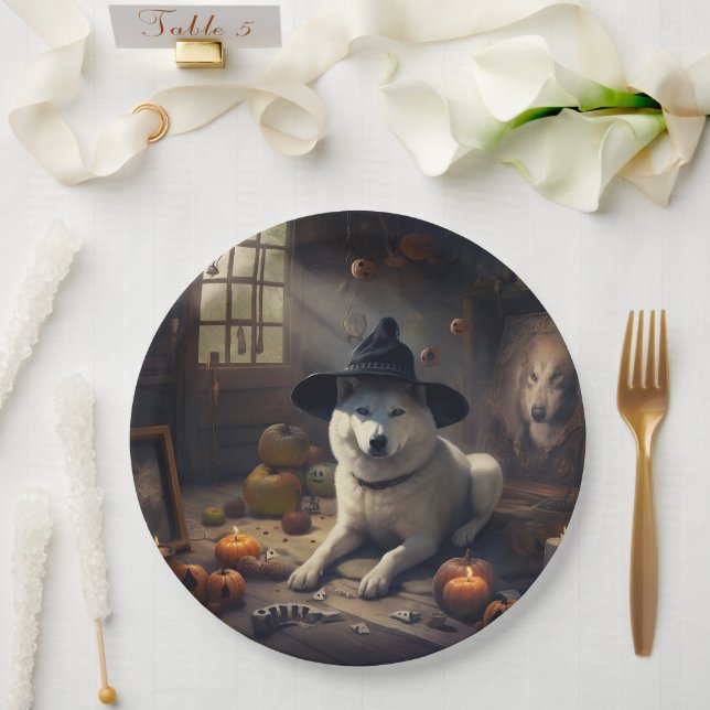 Akita Pumpkins Halloween Scary Paper Plates (Wedding)