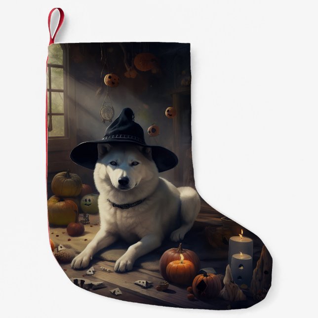 Akita Pumpkins Halloween Scary Small Christmas Stocking (Front)