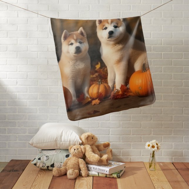 Akita Puppy Autumn Delight Pumpkin Baby Blanket (In Situ)