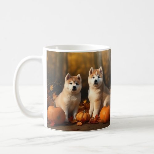 Akita Puppy Autumn Delight Pumpkin Coffee Mug