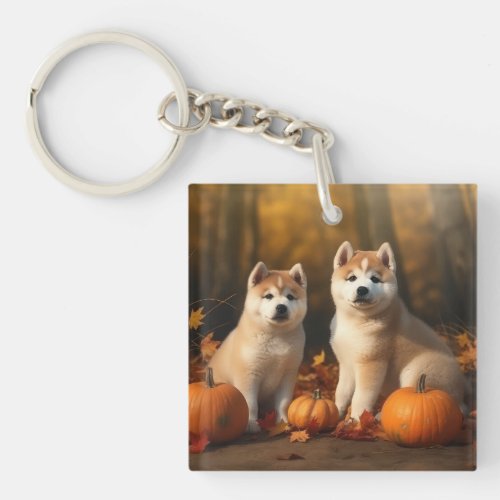 Akita Puppy Autumn Delight Pumpkin Keychain