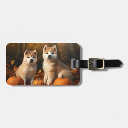 Akita Puppy Autumn Delight Pumpkin Luggage Tag