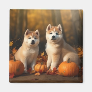 Akita Puppy Autumn Delight Pumpkin Magnet