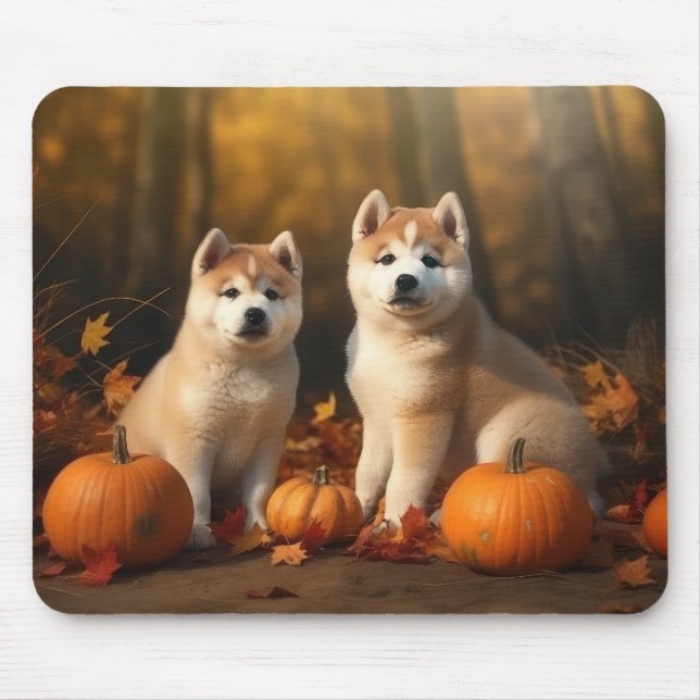 Akita Puppy Autumn Delight Pumpkin Mouse Pad (Front)