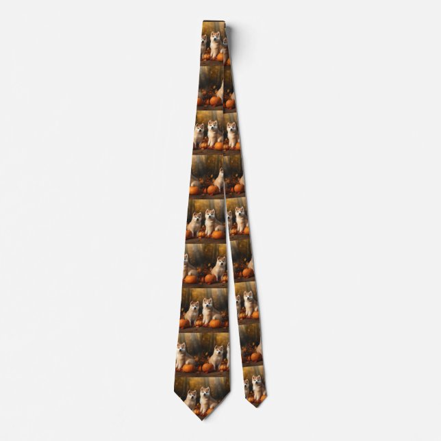 Akita Puppy Autumn Delight Pumpkin Neck Tie (Front)