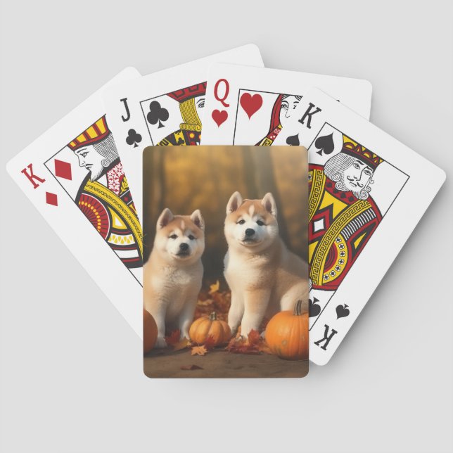 Akita Puppy Autumn Delight Pumpkin Poker Cards (Back)