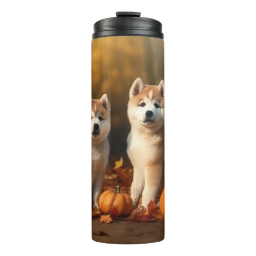 Akita Puppy Autumn Delight Pumpkin Thermal Tumbler