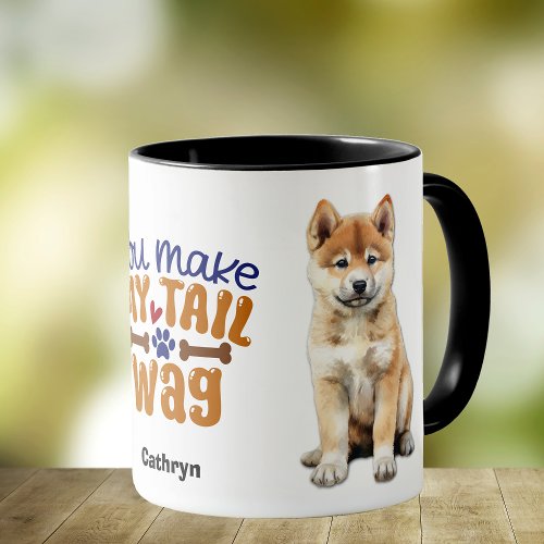 Akita Puppy Dog You Make My Tail Wag Mug
