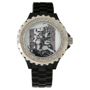 Akita Rhinestone with Black Enamel Watch