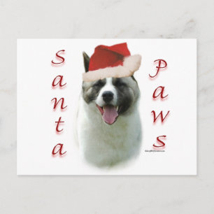 Akita Santa Paws Holiday Postcard