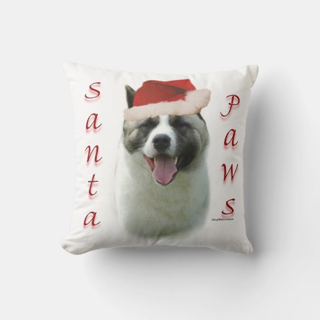 Akita Santa Paws Throw Pillow (Front)