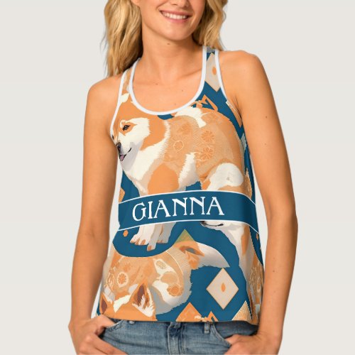 Akita Shepherd Geometric Colorful Pattern Tank Top