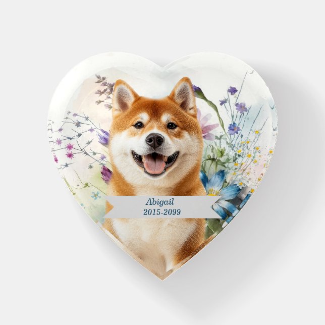 Akita Shiba Inu Dog Blue Wildflowers Pet Memorial Paperweight (Front)