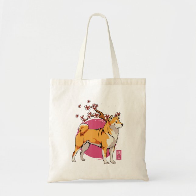 akita shiba inu dog japanese cherry blossom sakura tote bag (Front)