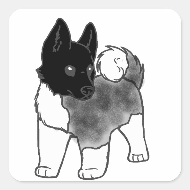 akita silver black overlay cartoon square sticker (Front)