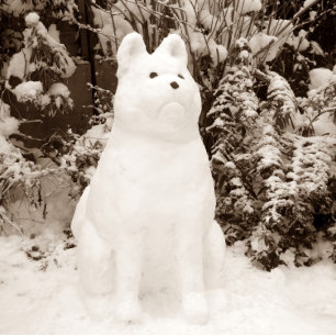 akita snowman scenic snow scene funny christmas holiday card