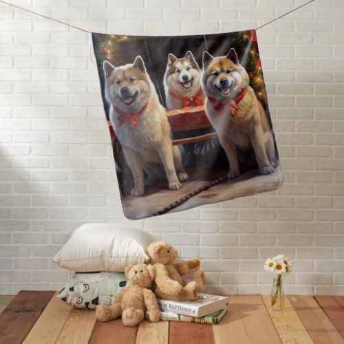 Akita Snowy Sleigh Ride Christmas Decor Baby Blanket