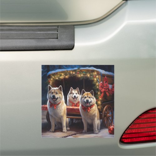 Akita Snowy Sleigh Ride Christmas Decor Car Magnet