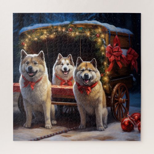 Akita Snowy Sleigh Ride Christmas Decor Jigsaw Puzzle