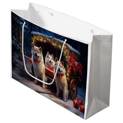 Akita Snowy Sleigh Ride Christmas Decor Large Gift Bag
