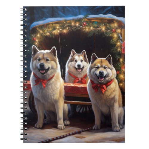 Akita Snowy Sleigh Ride Christmas Decor Notebook