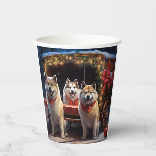 Akita Snowy Sleigh Ride Christmas Decor Paper Cups