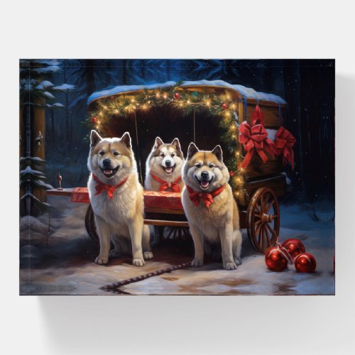 Akita Snowy Sleigh Ride Christmas Decor Paperweight