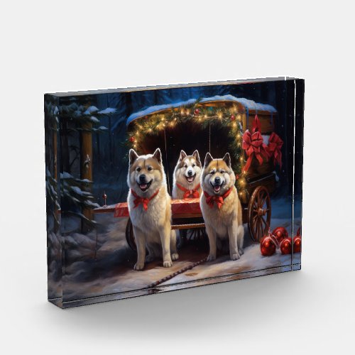 Akita Snowy Sleigh Ride Christmas Decor Photo Block