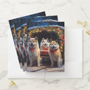 Akita Snowy Sleigh Ride Christmas Decor Pocket Folder