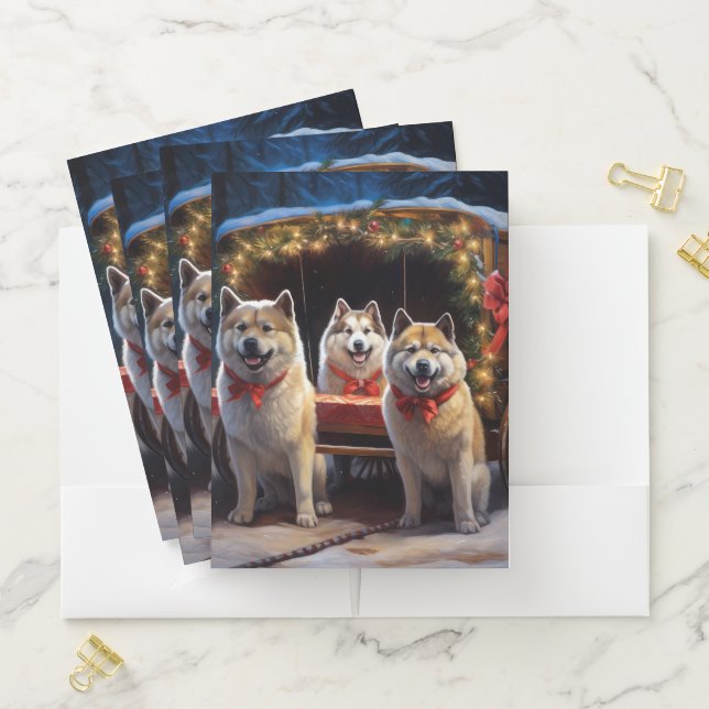 Akita Snowy Sleigh Ride Christmas Decor Pocket Folder (In Situ)
