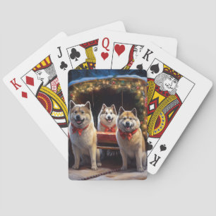 Akita Snowy Sleigh Ride Christmas Decor Poker Cards