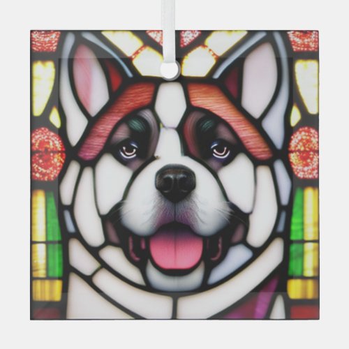 Akita Stained Glass  Glass Ornament