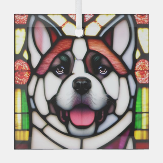 Akita "Stained Glass"  Glass Ornament (Front)