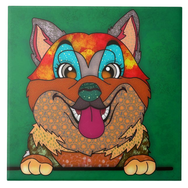 Akita ugly dog face ceramic tile (Front)