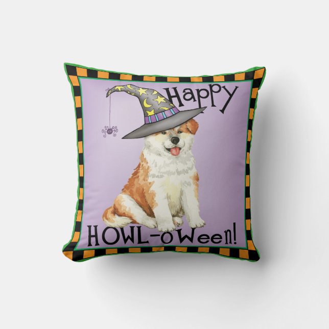Akita Witch Throw Pillow (Front)
