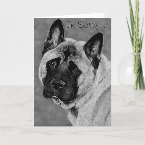 akita with black face and ears dog portrait art card