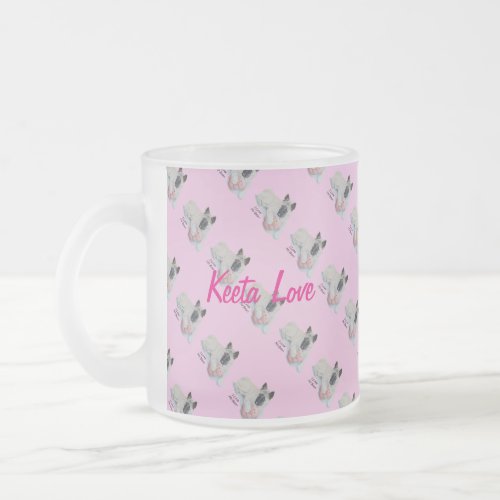 akita with pink teddy bear dog portrait art frosted glass coffee mug