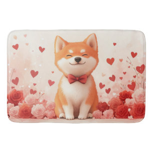Akita with Roses - Valentine's Day  Bath Mat