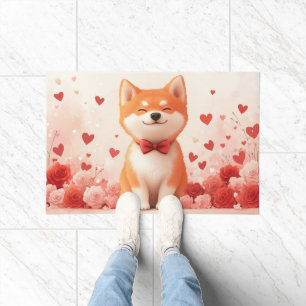Akita with Roses - Valentine's Day  Doormat
