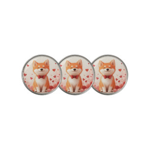 Akita with Roses - Valentine's Day  Golf Ball Marker