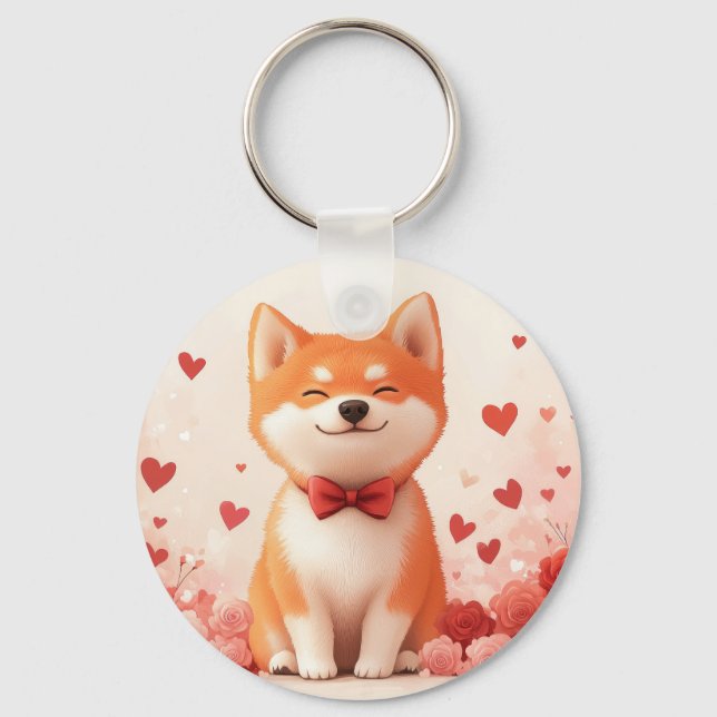 Akita with Roses - Valentine's Day  Keychain (Front)