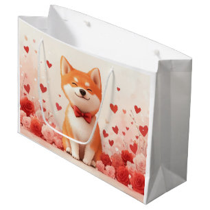 Akita with Roses - Valentine's Day Large Gift Bag