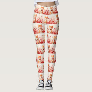 Akita with Roses - Valentine's Day Leggings