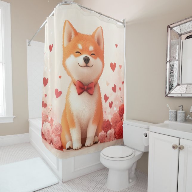 Akita with Roses - Valentine's Day  Shower Curtain (In Situ)