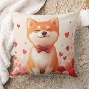 Akita with Roses - Valentine's Day  Throw Pillow