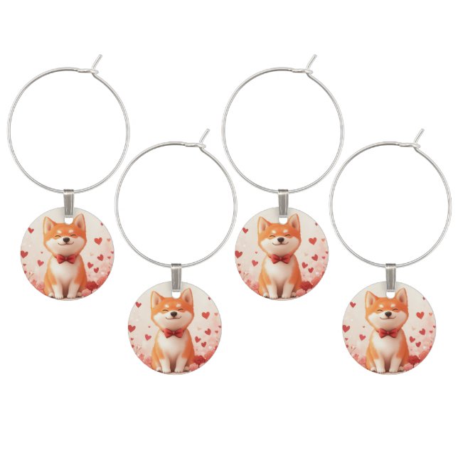 Akita with Roses - Valentine's Day  Wine Charm (Staggered)