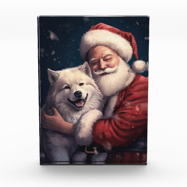 Akita with Santa Claus Festive Christmas  Acrylic Award (Front)
